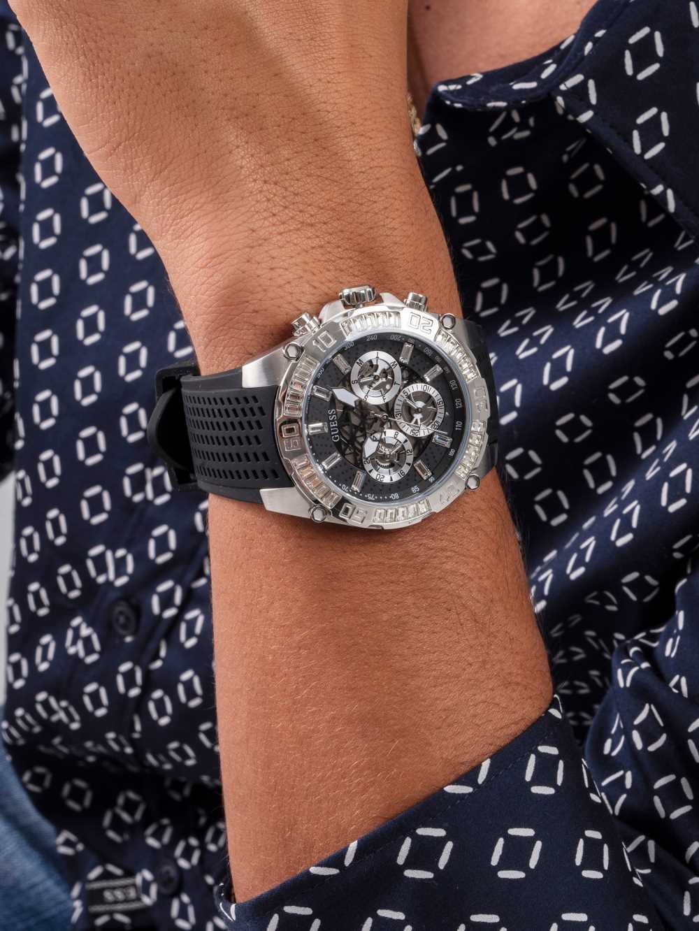 Guess Silver-Tone And Black Tachymeter Klocka Herr Olika Färger | 289410-FIK
