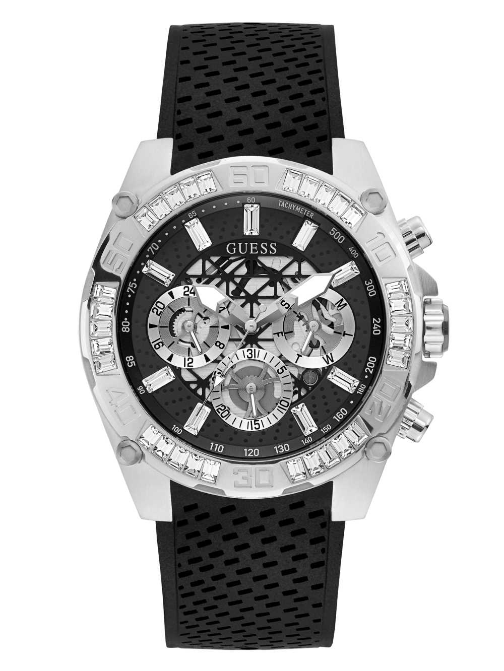 Guess Silver-Tone And Black Tachymeter Klocka Herr Olika Färger | 289410-FIK