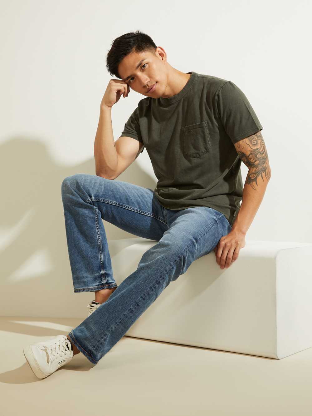 Guess Sueded Jersey T-shirt Herr Gröna Olika Färger | 164508-WAH