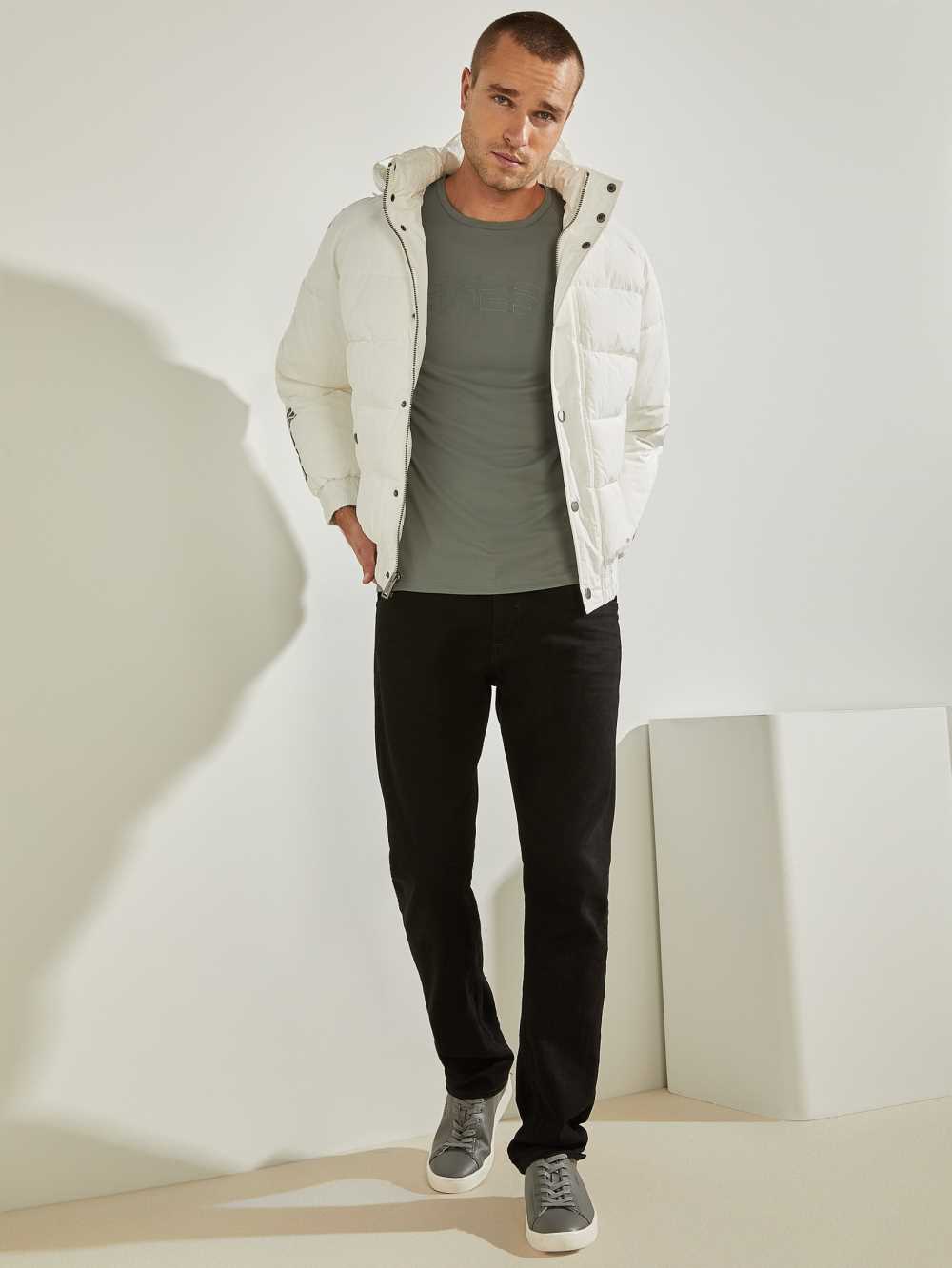 Guess Summit Nylon Ski Puffer Jacka Herr Vita | 836452-NHY