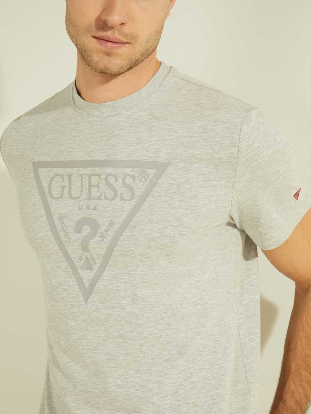 Guess Tonal Logo T-shirt Herr Ljusgrå | 204796-FLR