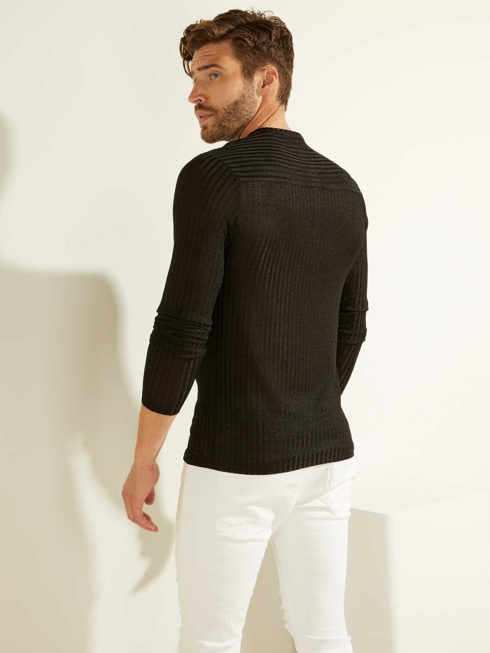 Guess Warehouse Long-Sleeve Henley T-shirt Herr Svarta Olika Färger | 194572-KCD